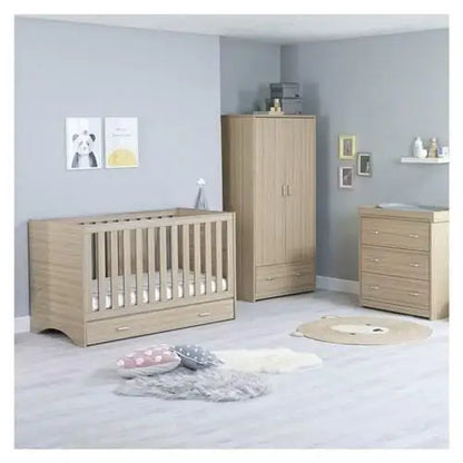 Babymore Veni 3 Piece Nursery Room Set with Drawer - Oak Babymore