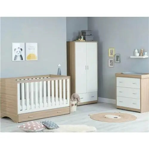 Babymore Veni 3 Piece Nursery Room Set with Drawer - Oak White Babymore