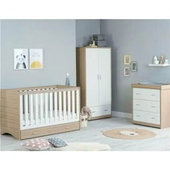 Babymore Veni 3 Piece Nursery Room Set with Drawer - Oak White Babymore