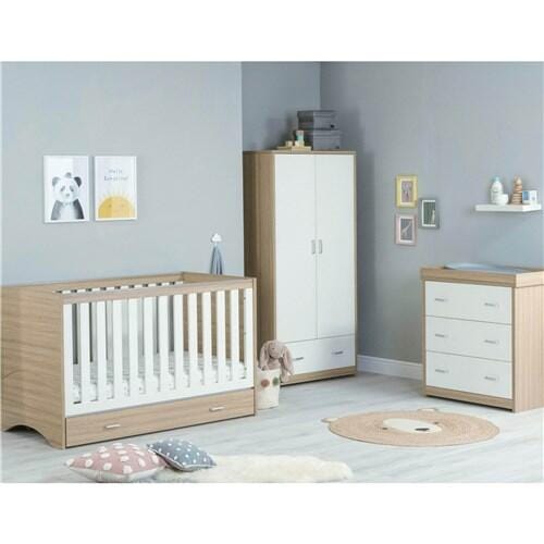 Babymore Veni 3 Piece Nursery Room Set with Drawer - Oak White  Babymore   