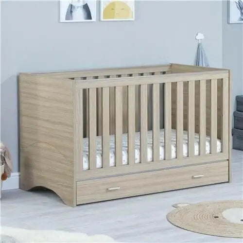 Babymore Veni Oak Cot Bed with Drawer  Babymore   
