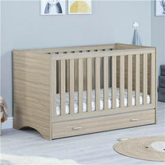Babymore Veni Oak Cot Bed with Drawer