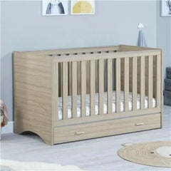 Babymore Veni Oak Cot Bed with Drawer
