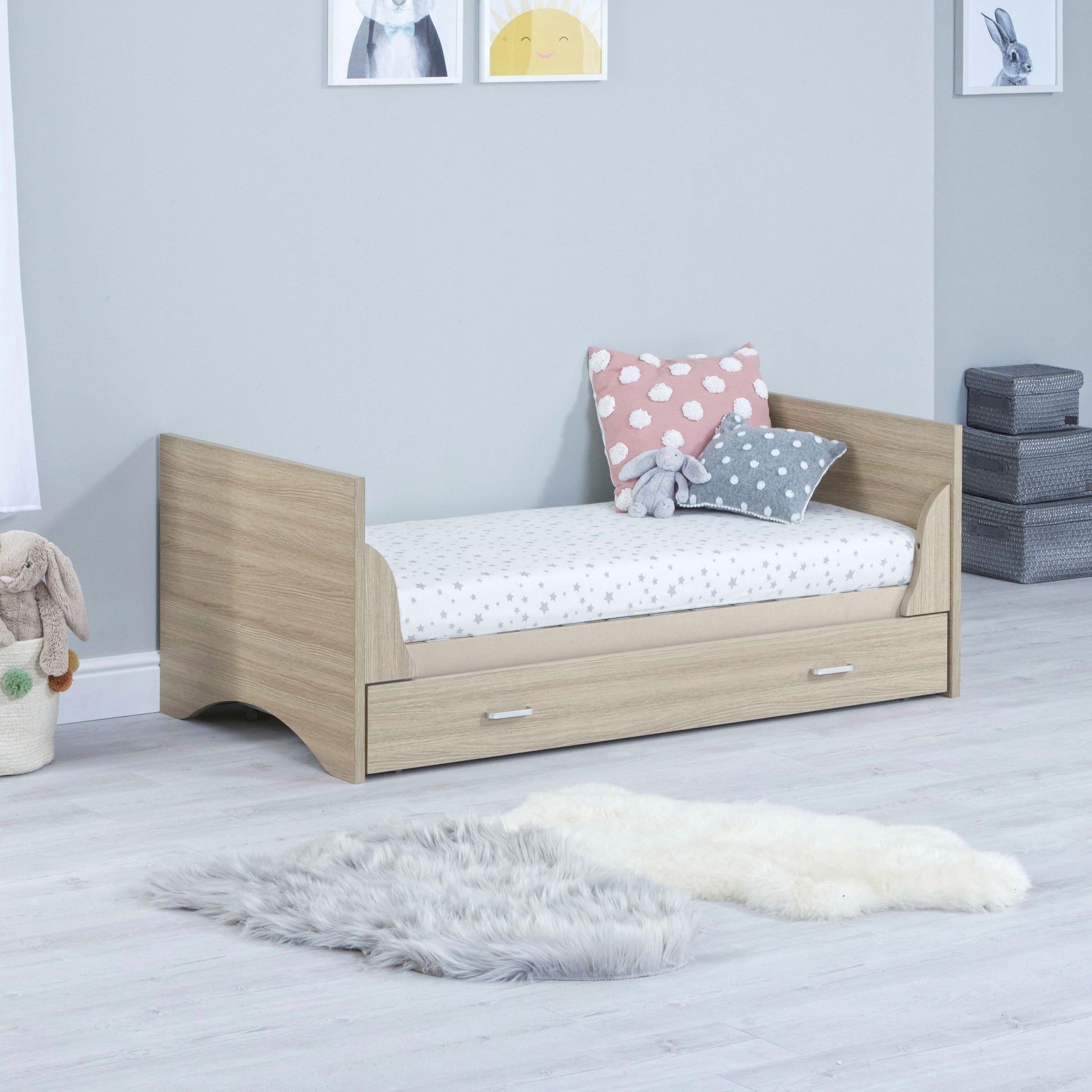 Babymore Veni Oak Cot Bed with Drawer  Babymore   