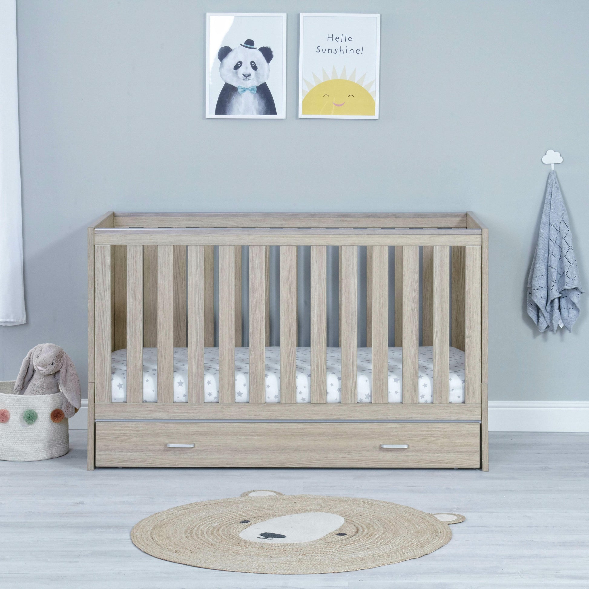 Babymore Veni Oak Cot Bed with Drawer  Babymore   