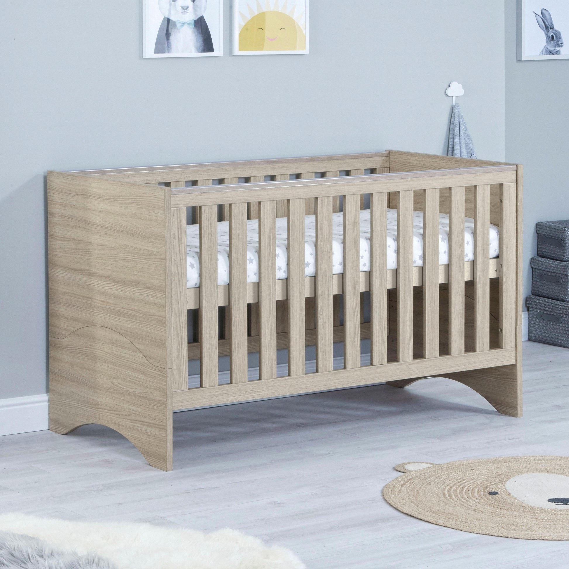 Babymore Veni Oak Cot Bed with Drawer  Babymore   