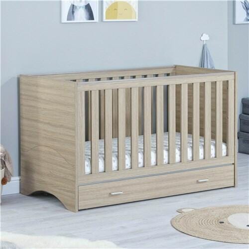 Babymore Veni Oak Cot Bed with Drawer  Babymore   