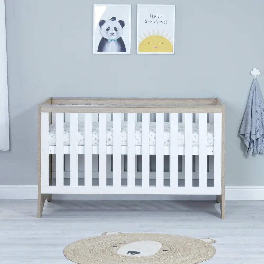 Babymore Veni White Oak Cot Bed with Drawer  Babymore   