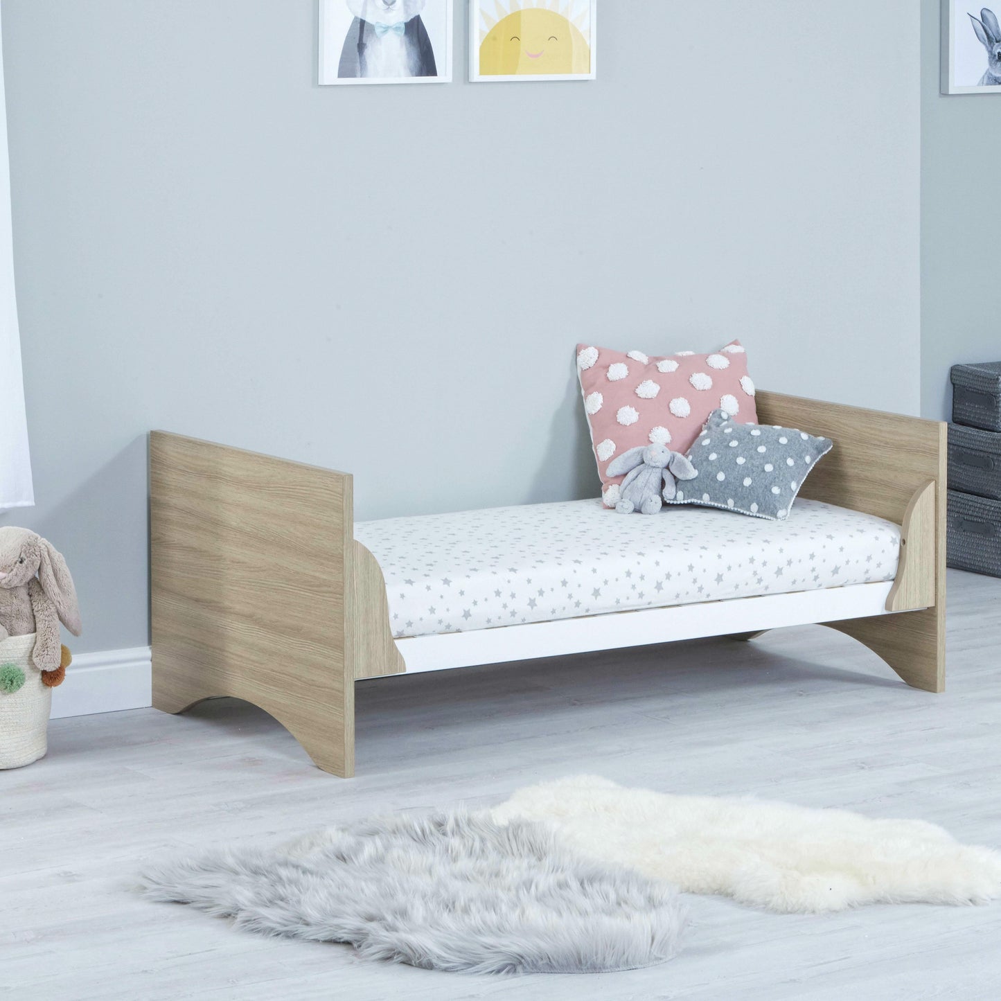 Babymore Veni White Oak Cot Bed with Drawer  Babymore   