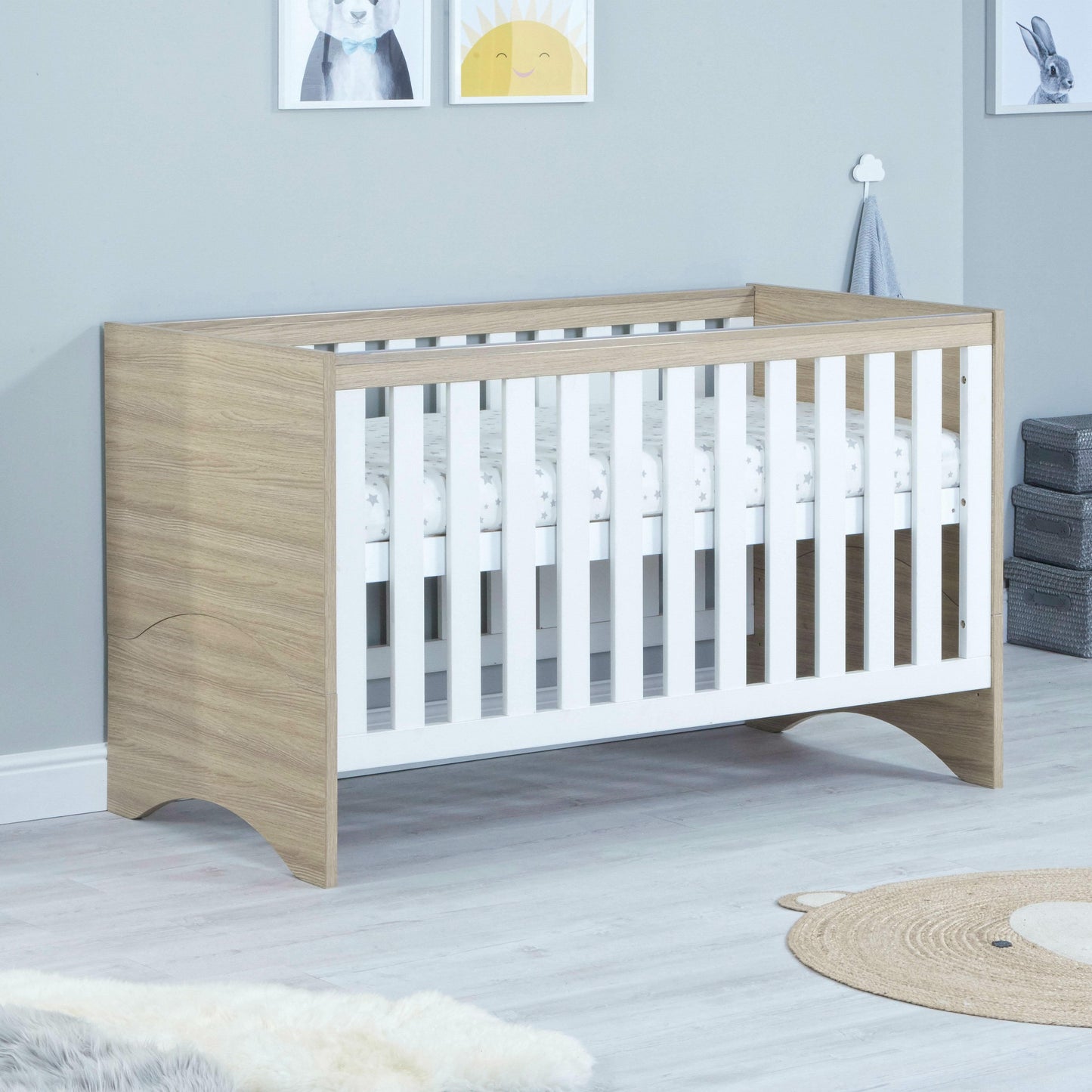 Babymore Veni White Oak Cot Bed with Drawer  Babymore   