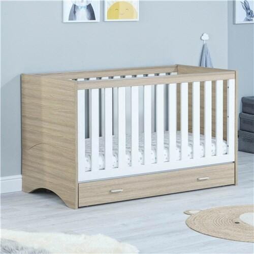 Babymore Veni White Oak Cot Bed with Drawer  Babymore   