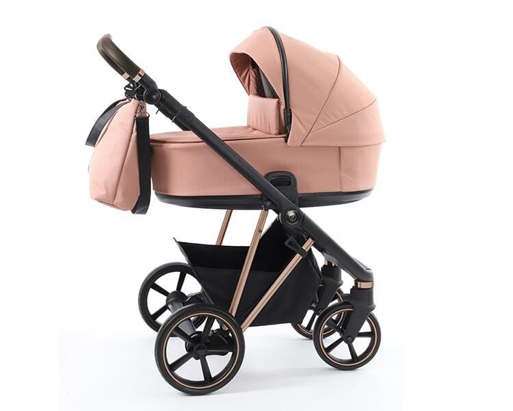 Babystyle Prestige Vogue Coral 2 in 1 Pram Package  BabyStyle Active Black Gold Chassis Brown Leather Handle  