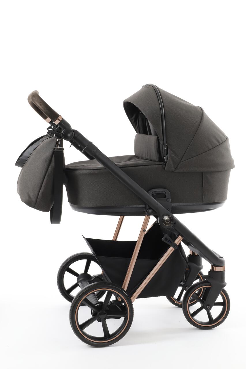 Babystyle Prestige Vogue Earth 3 in 1 Travel System With Car Seat  BabyStyle Active Black Gold Chassis Brown Leather Handle  