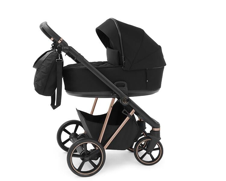 Babystyle Prestige Vogue Ebony 3 in 1 Travel System With Car Seat  BabyStyle Active Black Gold Chassis Black Leather Handle  