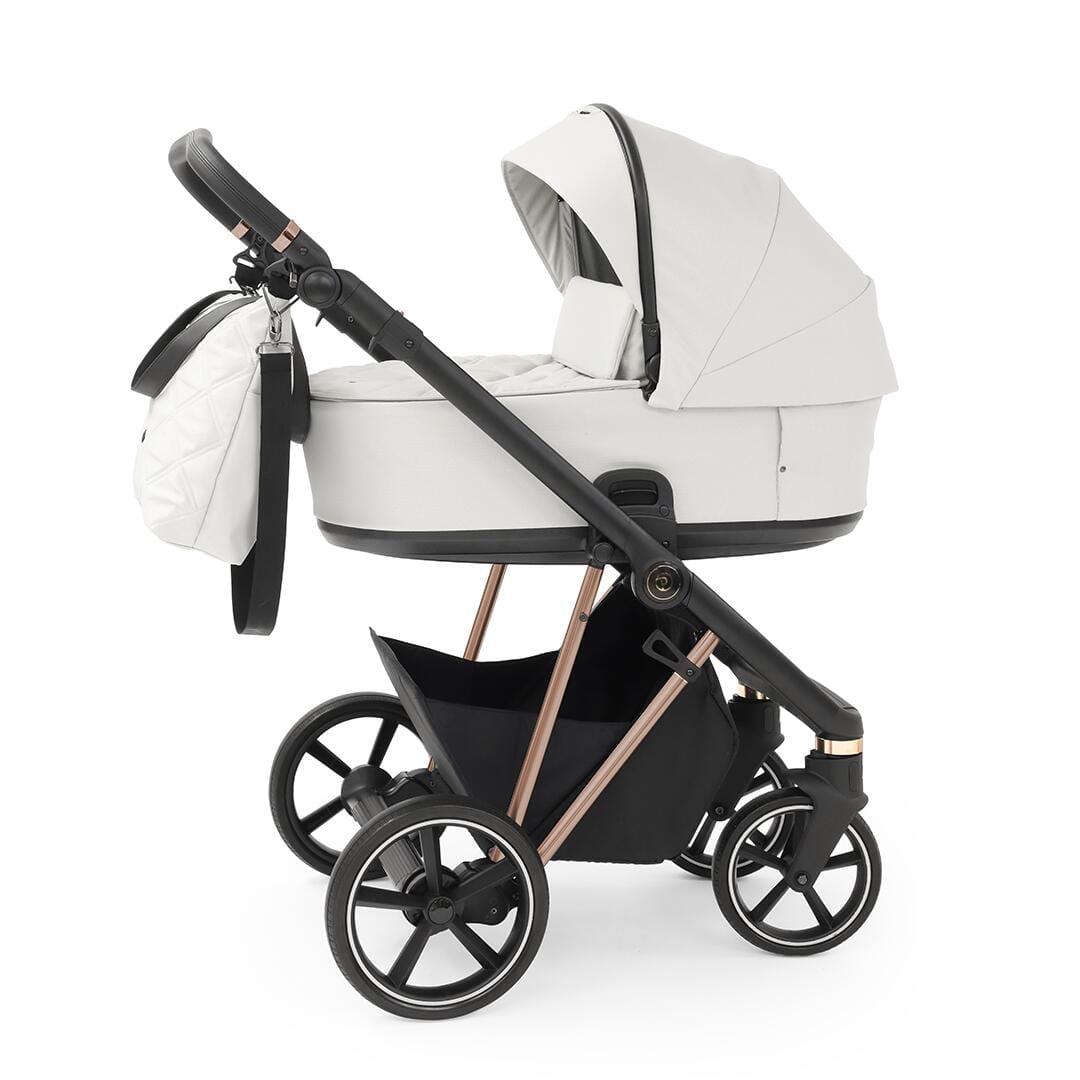 Babystyle Prestige Vogue Ivory 2 in 1 Pram Package  BabyStyle Active Black Gold Chassis Black Leather Handle  