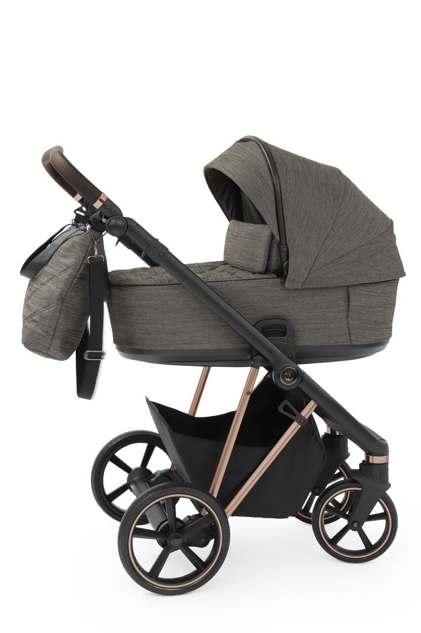 Babystyle Prestige Vogue Mountain 2 in 1 Pram Package  BabyStyle Active Black Gold Chassis Brown Leather Handle  