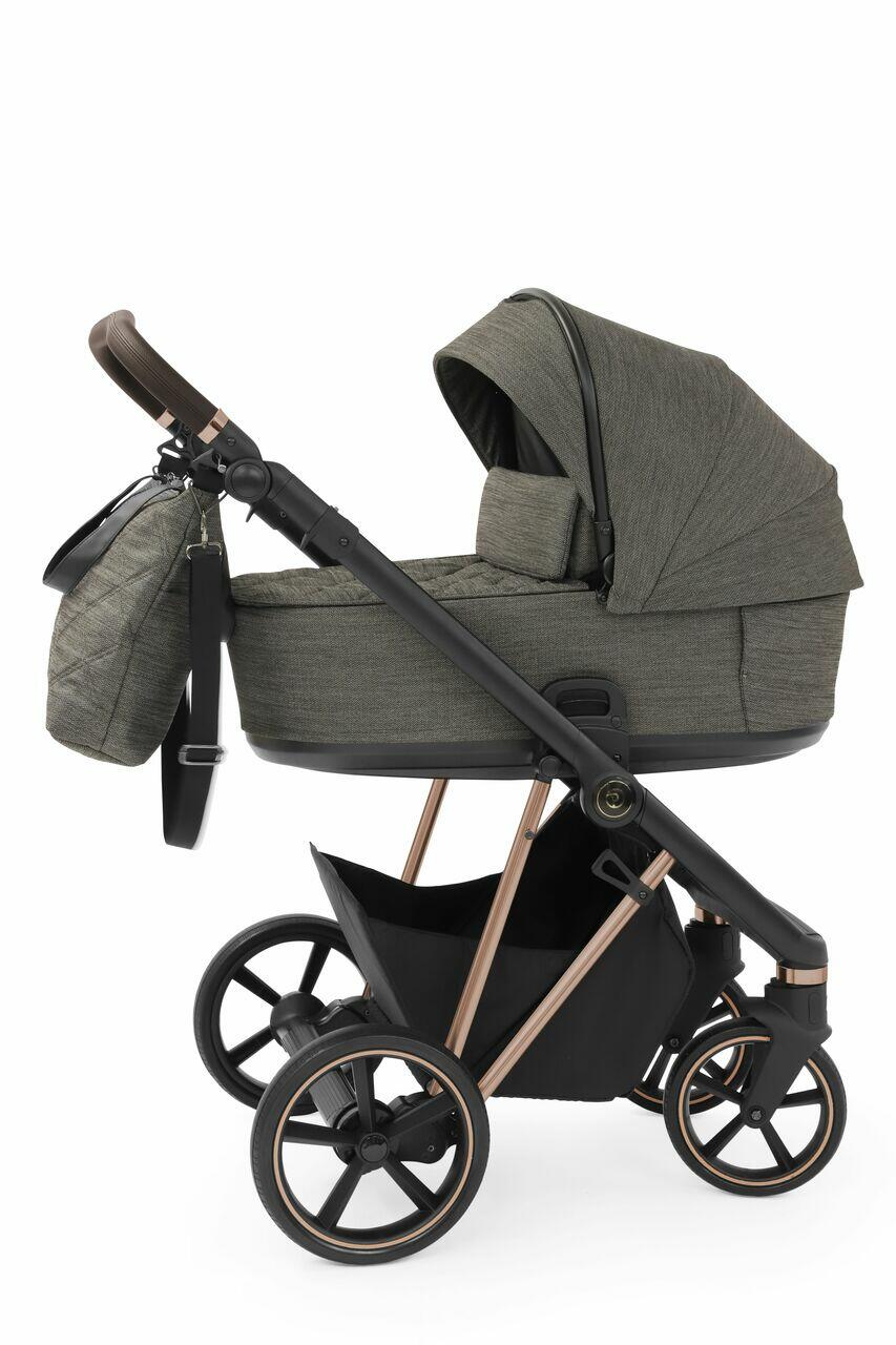 Babystyle Prestige Vogue Mountain 3 in 1 Travel System With Car Seat  BabyStyle Rose Gold Chassis Brown Handle  