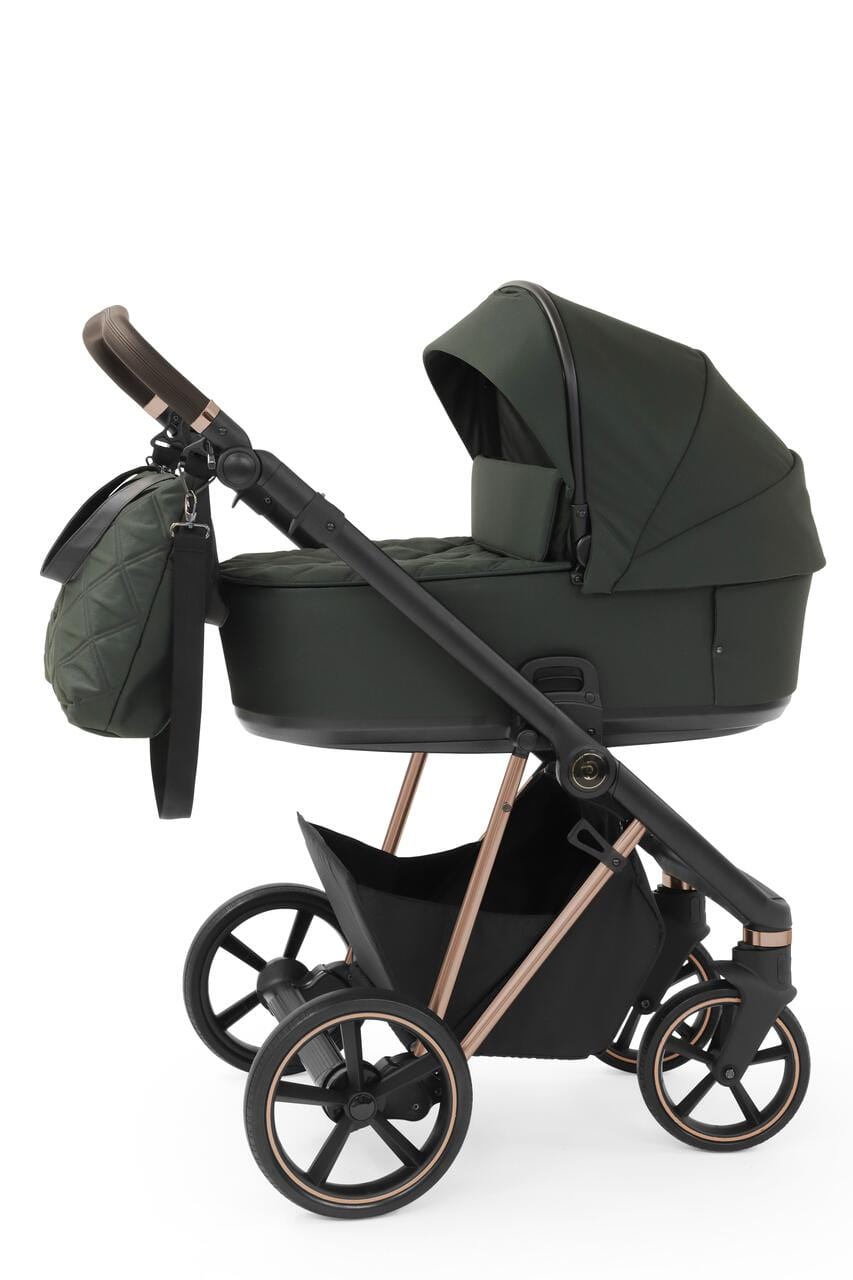 Babystyle Prestige Vogue Spruce 2 in 1 Pram Package  BabyStyle Rose Gold Chassis Brown Handle  