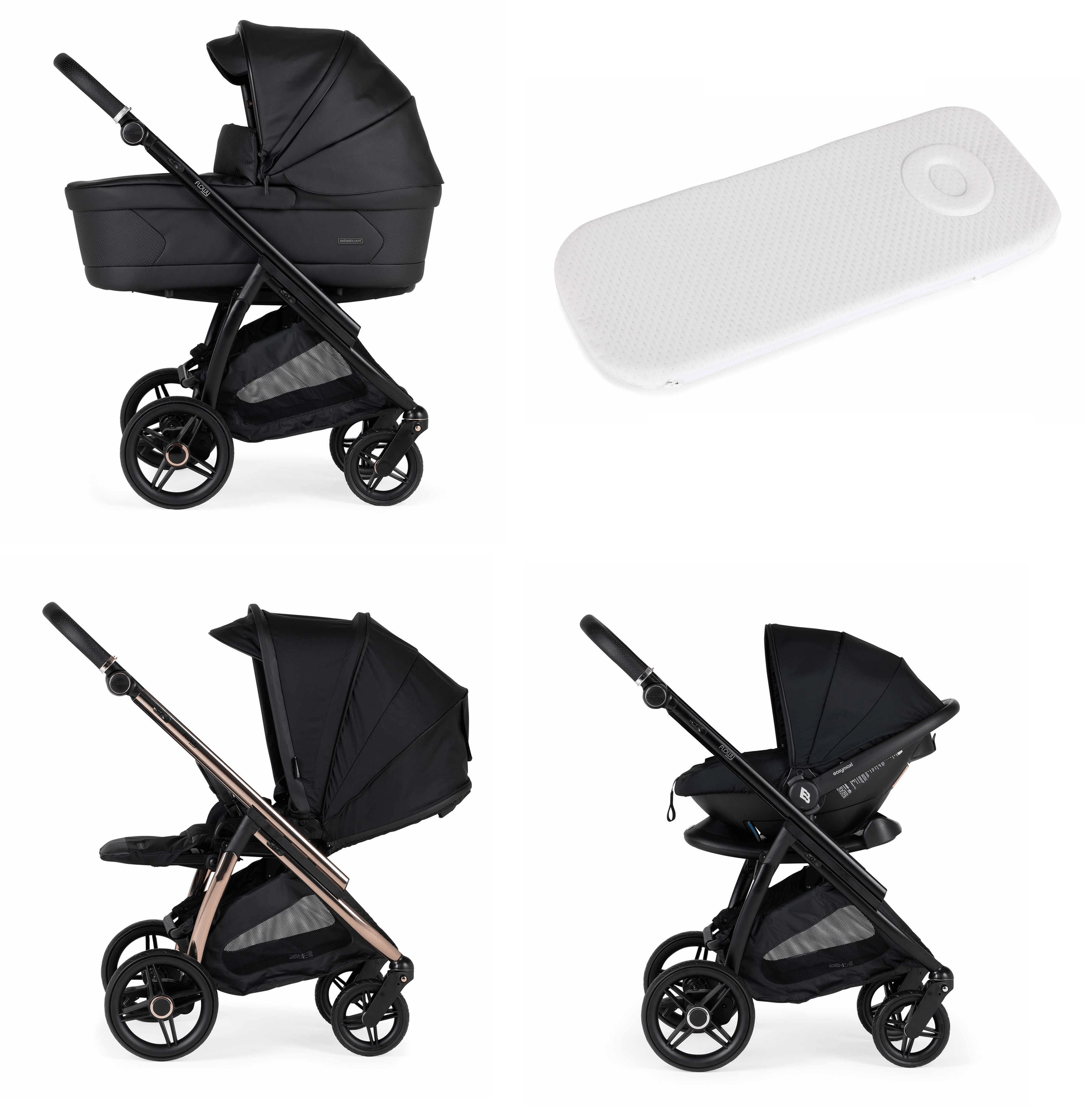 Bebecar Flowy 3 in 1 Travel System - Black  Bebecar Black Chassis  