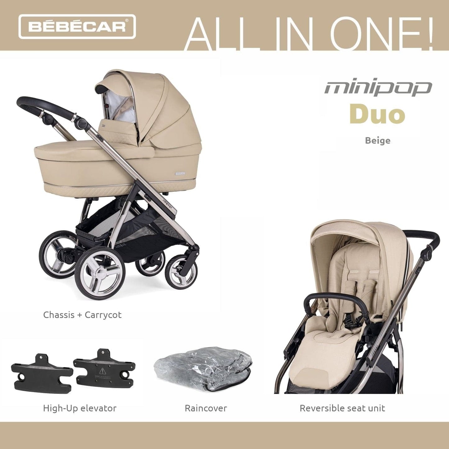 Bebecar Mini Pop 2 in 1 Travel System - Beige  Bebecar   