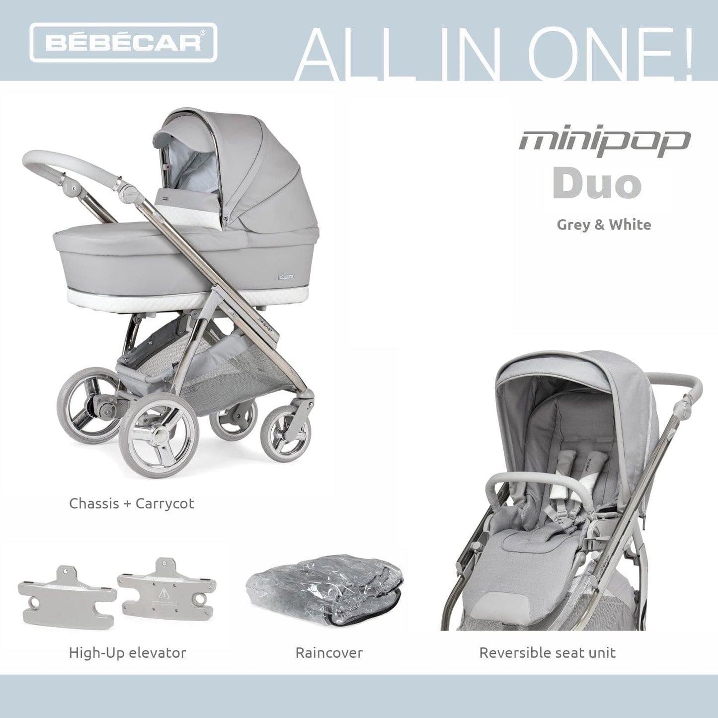 Bebecar Mini Pop 2 in 1 Travel System - Silver Grey  Bebecar   