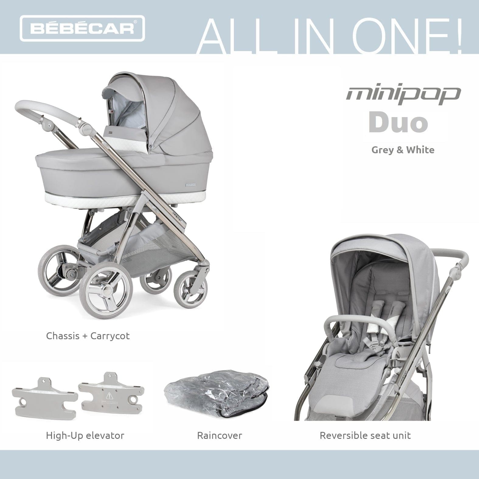 Bebecar Mini Pop 2 in 1 Travel System - Silver Grey  Bebecar   