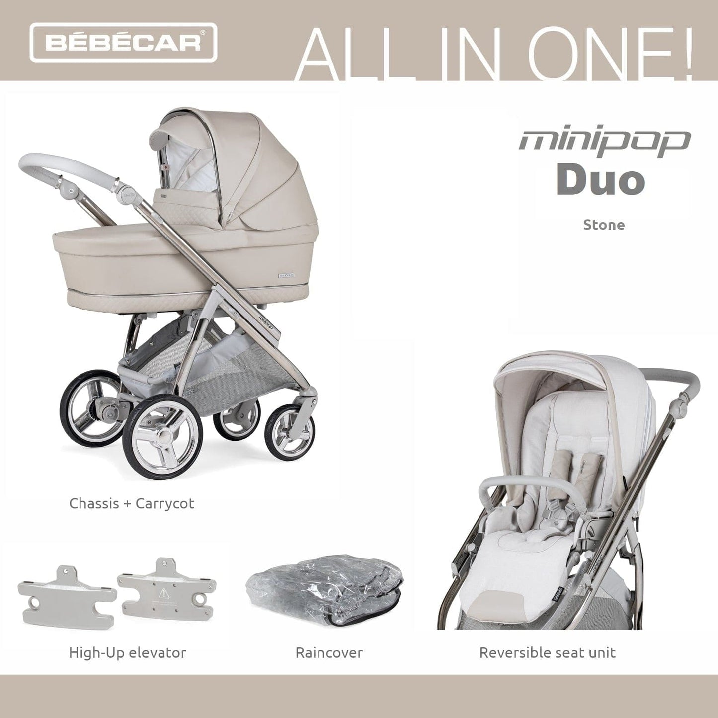 Bebecar Mini Pop 2 in 1 Travel System - Stone Bebecar