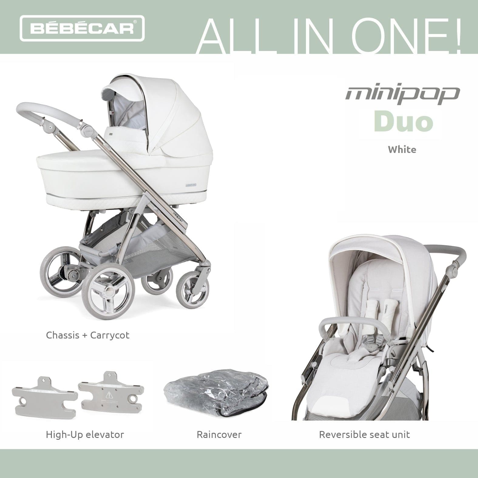 Bebecar Mini Pop 2 in 1 Travel System - White Delight  Bebecar   