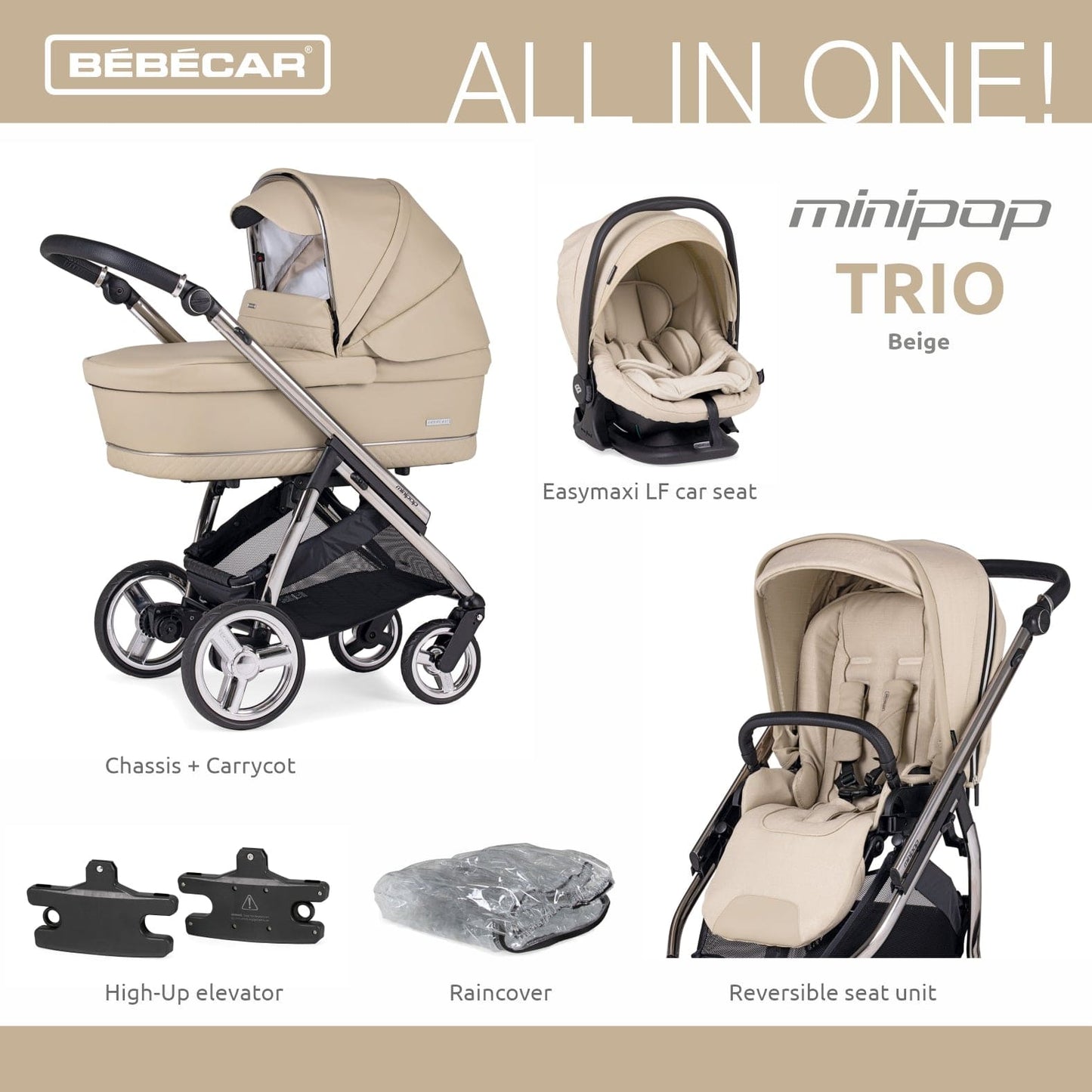 Bebecar Mini Pop 3 in 1 Travel System - Beige  Bebecar   