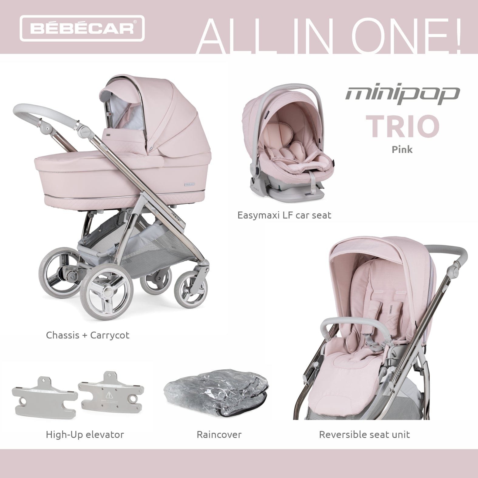 Bebecar Mini Pop 3 in 1 Travel System - Pink  Bebecar   