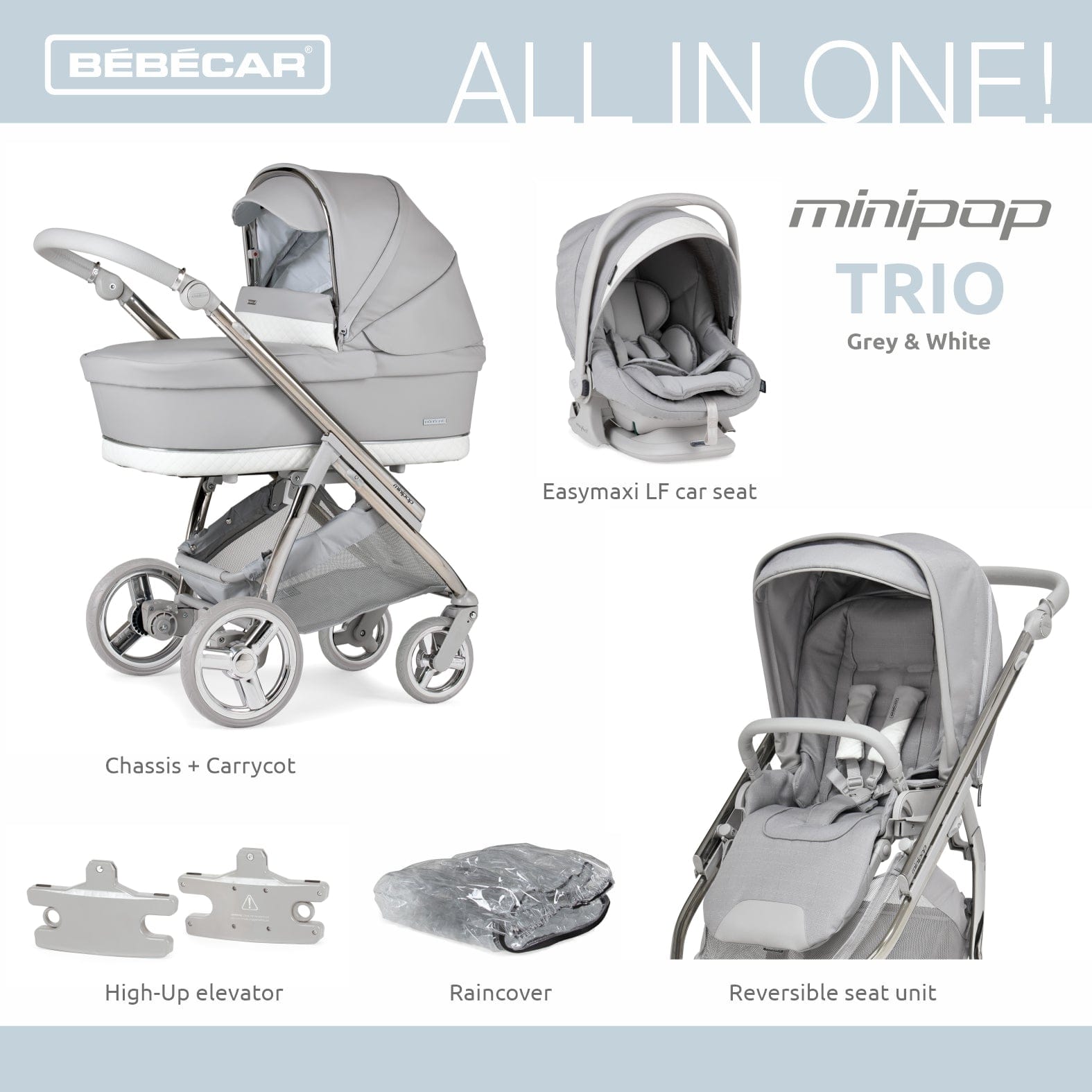 Bebecar Mini Pop 3 in 1 Travel System - Silver Grey  Bebecar   