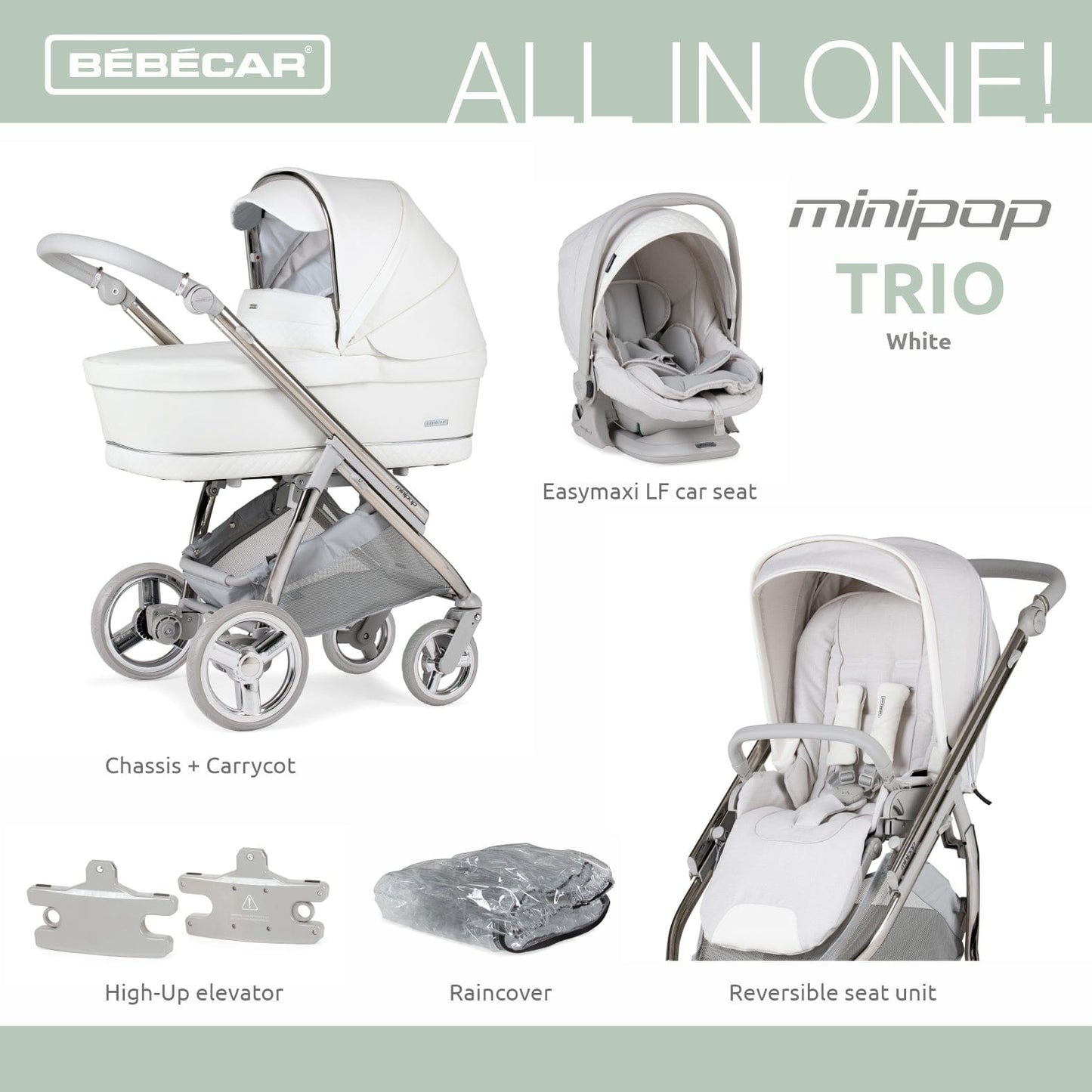 Bebecar Mini Pop 3 in 1 Travel System - White Delight  Bebecar   