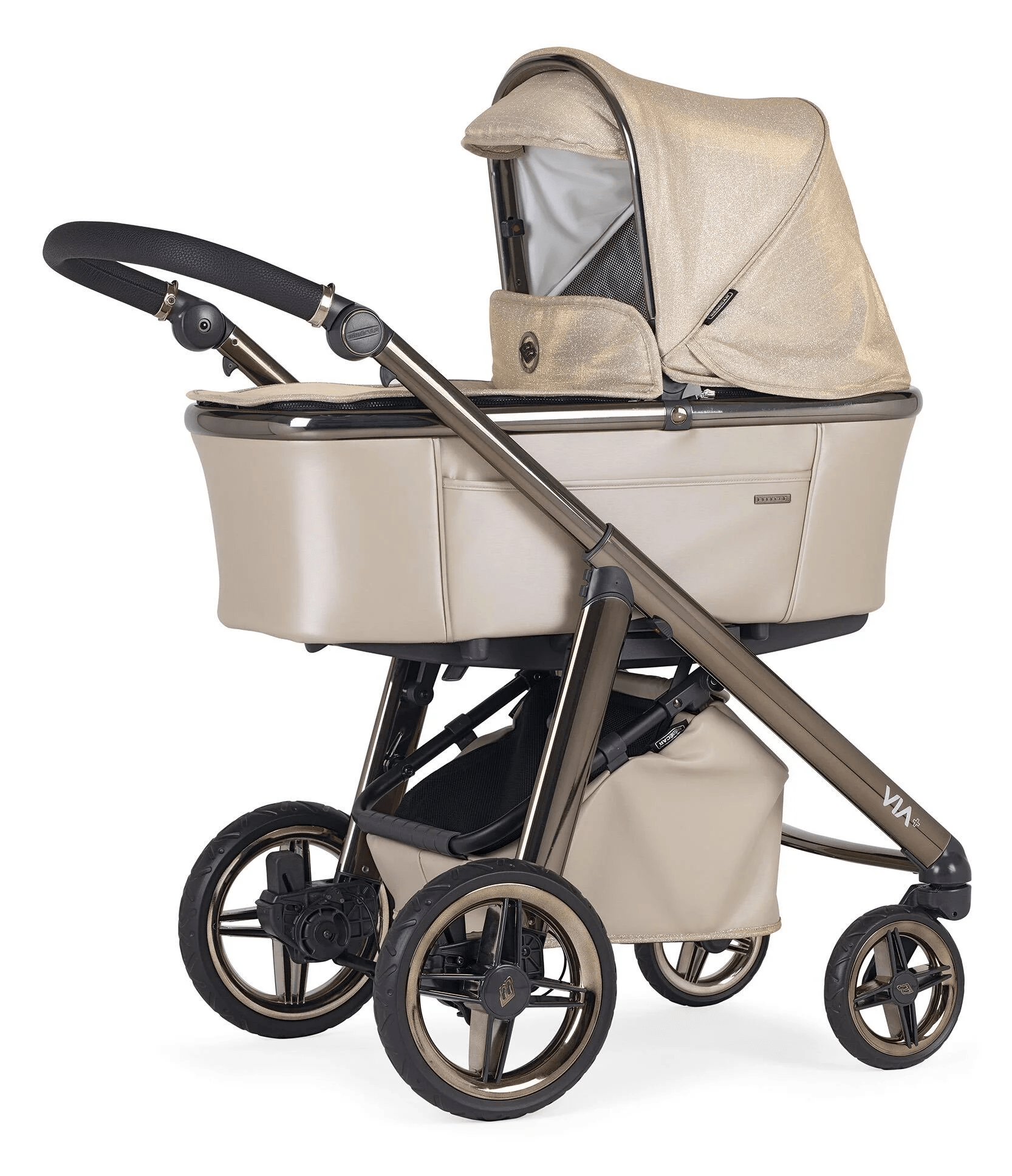 Bebecar Via+ Prive 2024 - Gold Glitter Pram - Free Car Seat and Isofix  Bebecar   