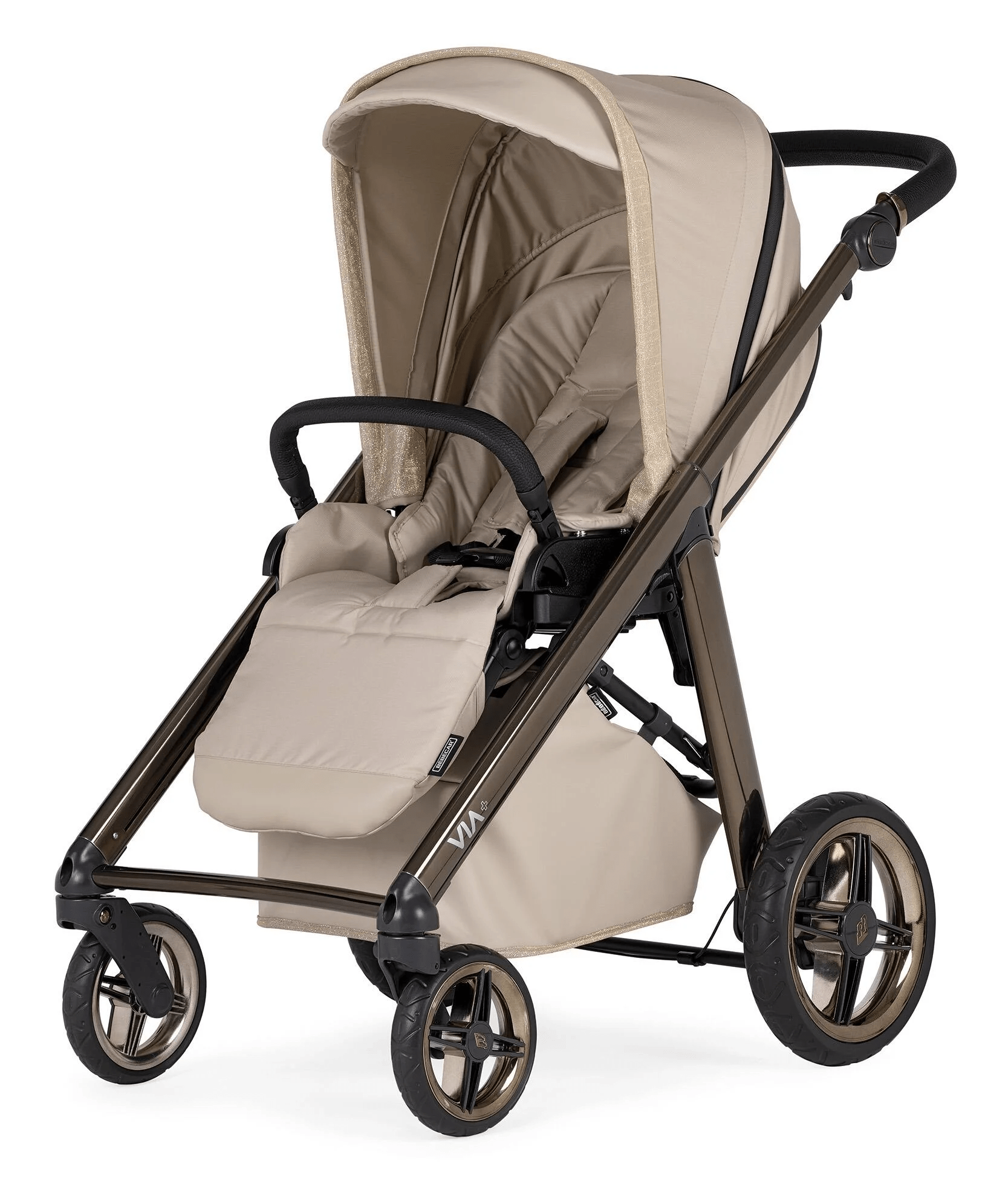 Bebecar Via+ Prive 2024 - Gold Glitter Pram - Free Car Seat and Isofix  Bebecar   