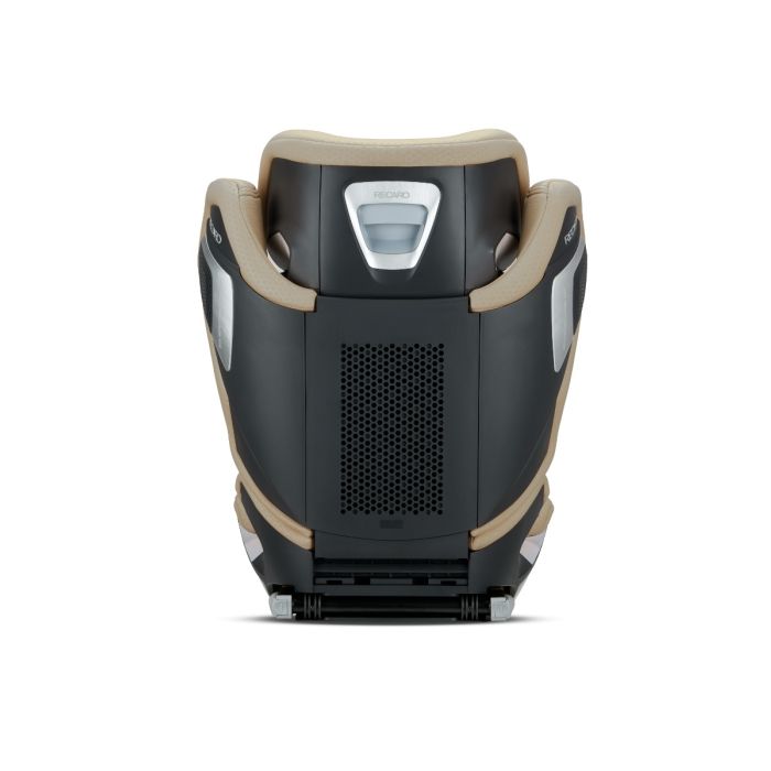 Recaro AXION 1 in Elegant Beige, rear view showing the black shell and central ventilation panel.