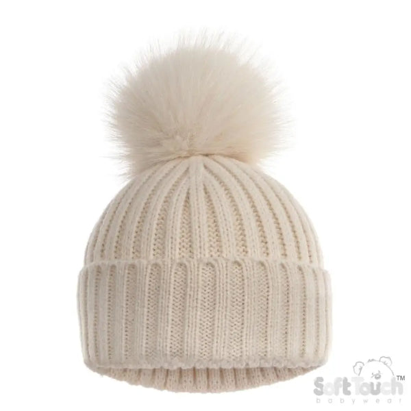 Beige Baby Unisex Pom Pom Hat - Beige Sparkle soft touch