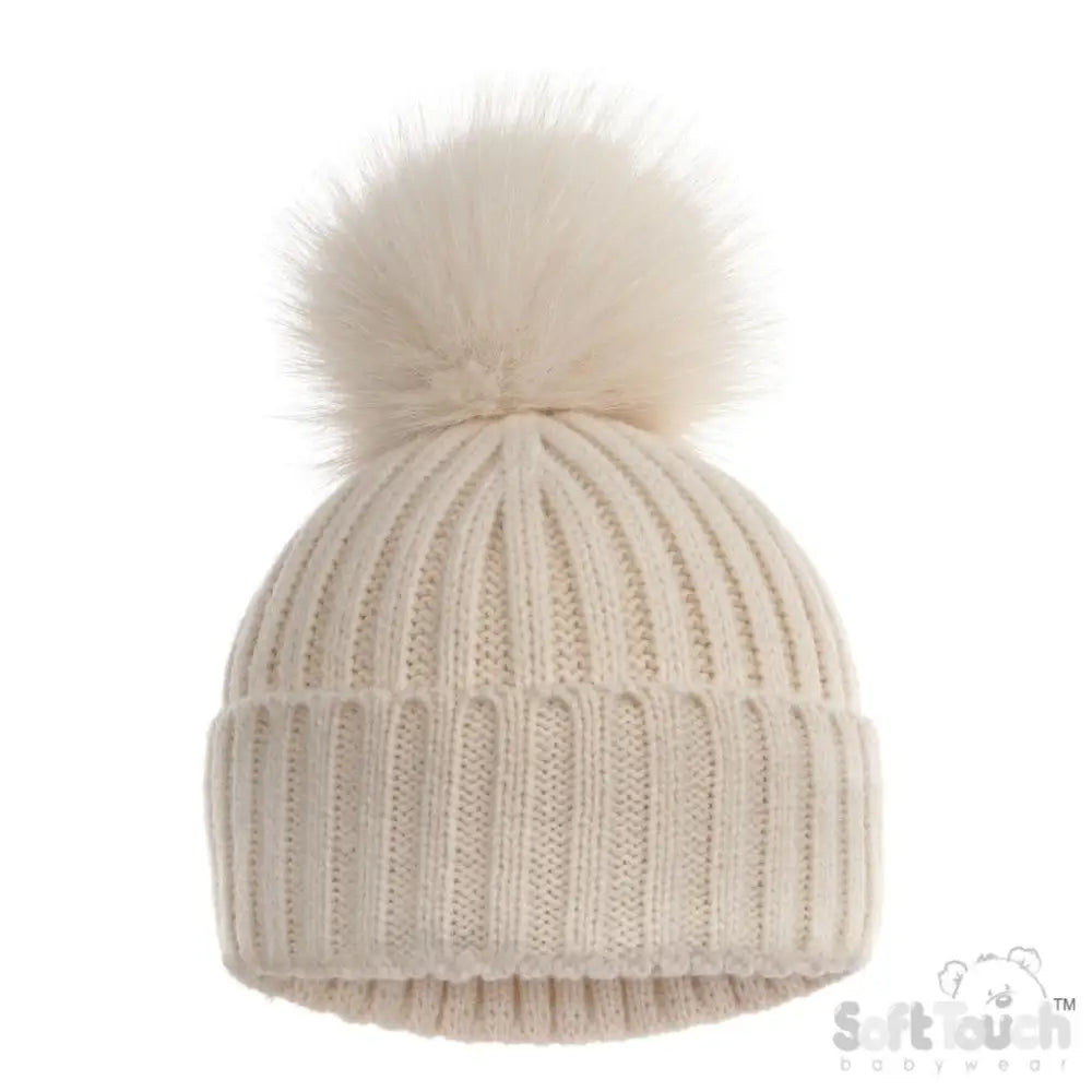 Beige Baby Unisex Pom Pom Hat - Beige Sparkle soft touch