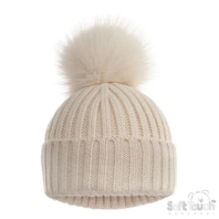 Beige Baby Unisex Pom Pom Hat - Beige Sparkle