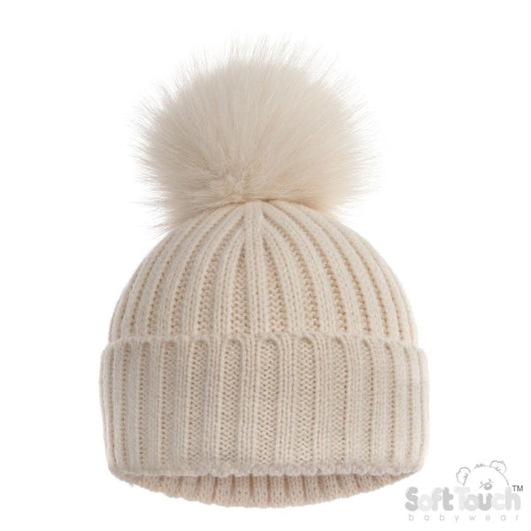 Beige Baby Unisex Pom Pom Hat - Beige Sparkle soft touch