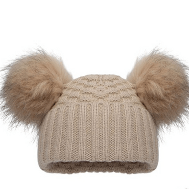 Baby Beige Checked Double pom pom hat General soft touch   