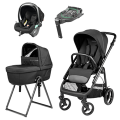 Peg perego veloce lite travel system i-size 360 bundle true black stroller with adjustable handlebars and mesh basket