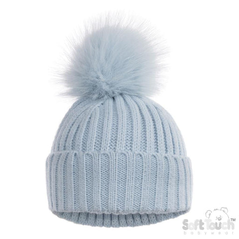 Blue Baby Boys Pom Pom Hat - Blue Sparkle