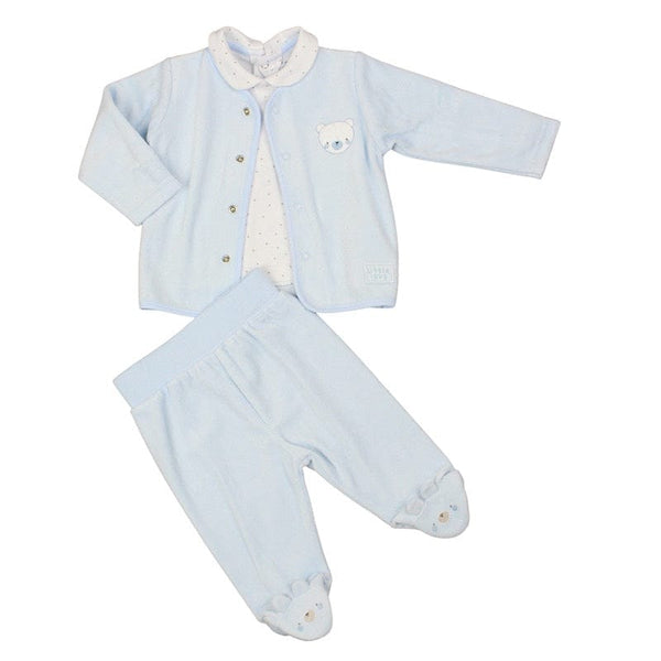 Boys Baby Blue Bear 3 Piece Outfit Pure & Soft