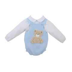 Boys Baby Blue Teddy Bear Dungaree Outfit