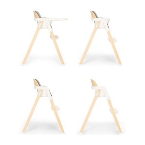 Nuna BRYN Highchair heritage with modern wooden frame white plastic parts and minimalist light natural wood legs