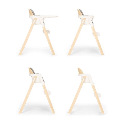 Nuna BRYN Highchair heritage with modern wooden frame white plastic parts and minimalist light natural wood legs