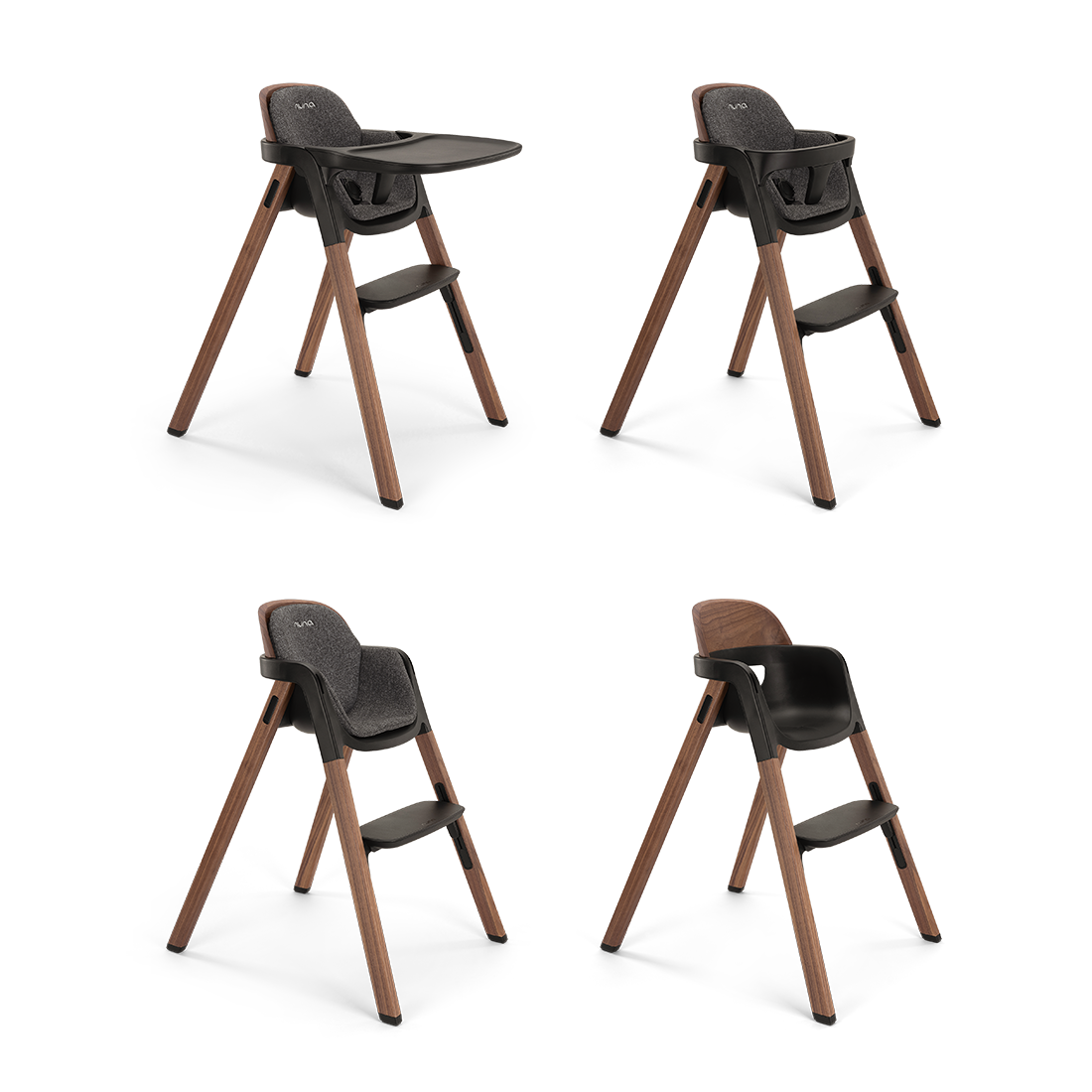 Nuna BRYN highchair modern wooden with black plastic and fabric components minimalist design in sanderson color