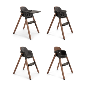 Nuna BRYN highchair modern wooden with black plastic and fabric components minimalist design in sanderson color