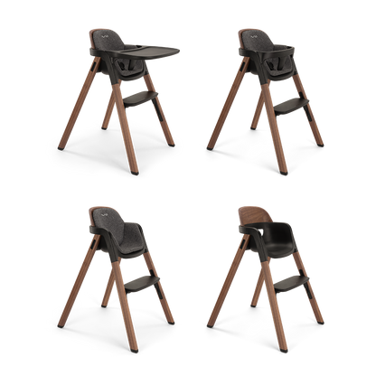 Nuna BRYN highchair modern wooden with black plastic and fabric components minimalist design in sanderson color