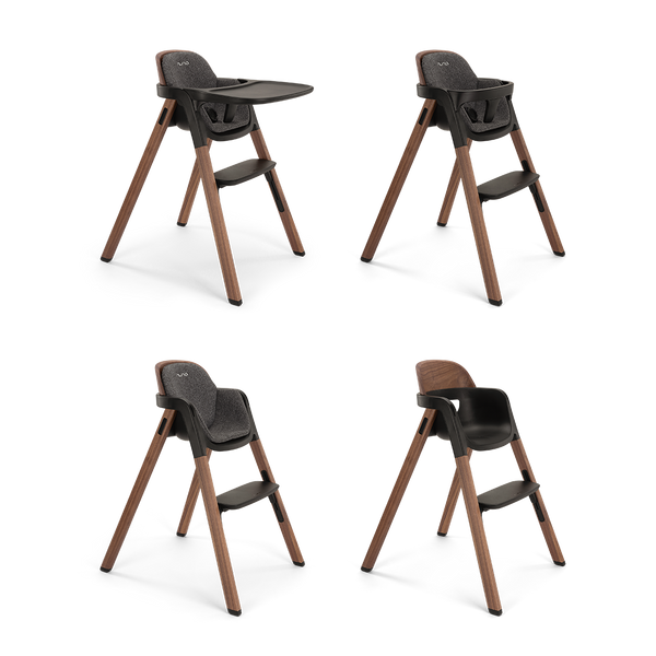 Nuna BRYN highchair modern wooden with black plastic and fabric components minimalist design in sanderson color